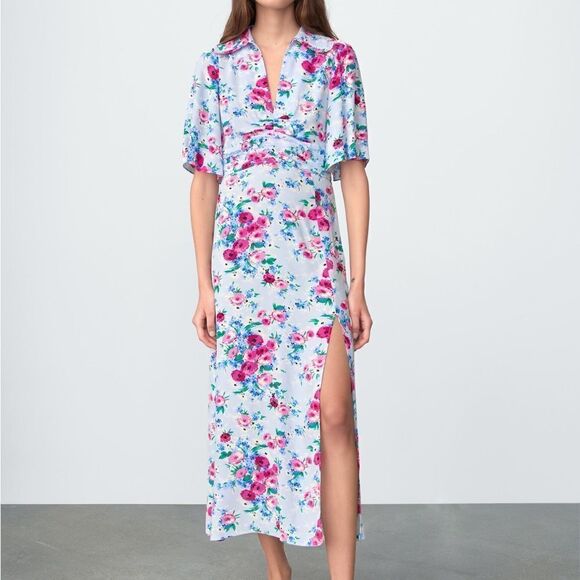 Zara Floral Print Dress New Viscose - Picture 3 of 8